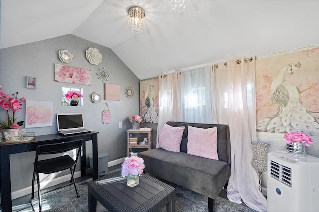 living room with lofted ceiling