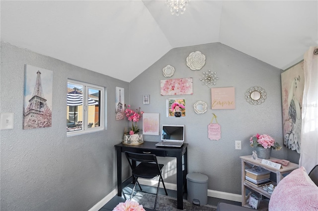 office with lofted ceiling