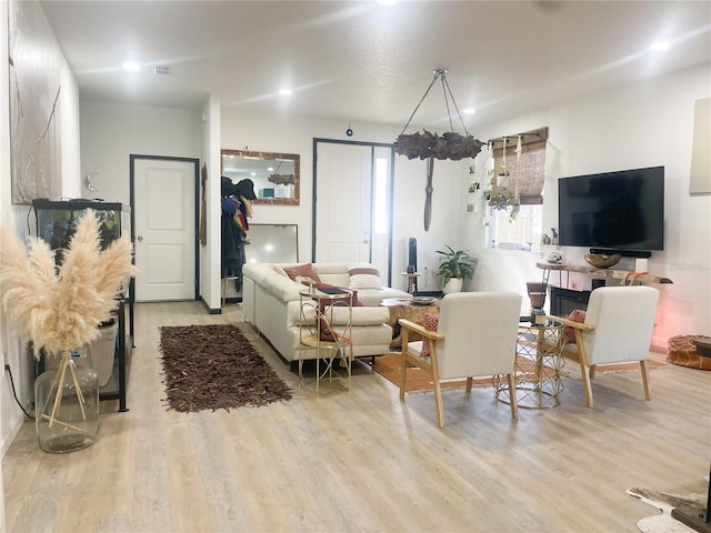 living room with light wood-type flooring