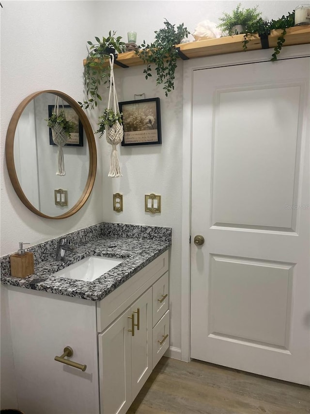 bathroom featuring vanity and wood-type flooring