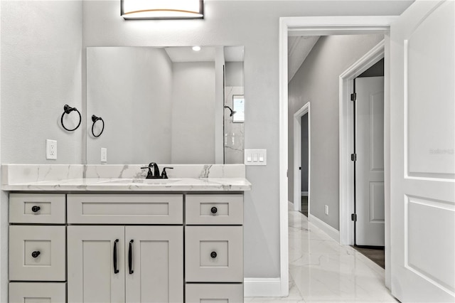 bathroom featuring vanity and walk in shower