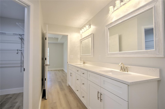 bathroom featuring vanity and hardwood / wood-style floors