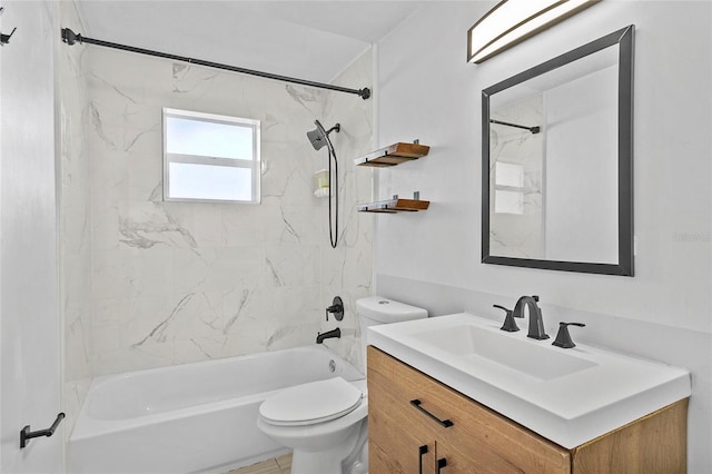 full bathroom with toilet, vanity, and tiled shower / bath combo