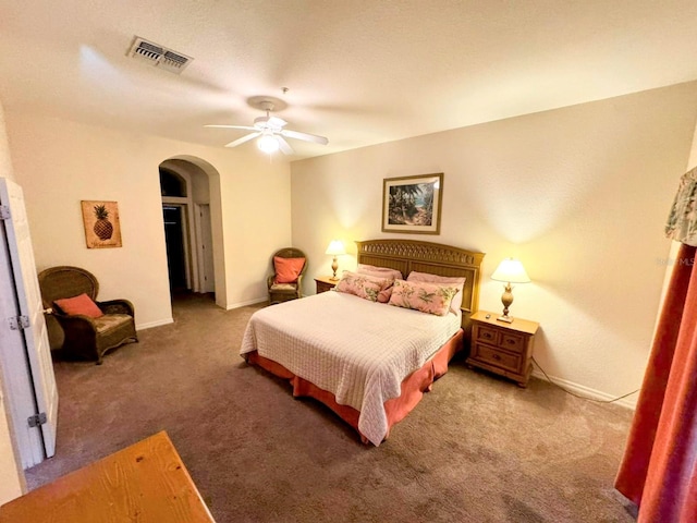 bedroom featuring carpet and ceiling fan