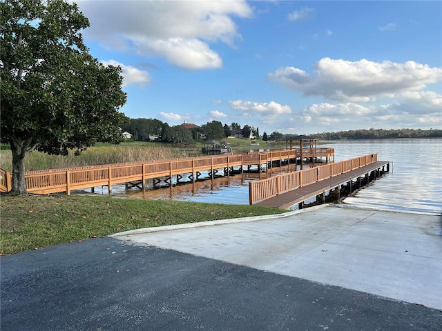 dock area with a water view