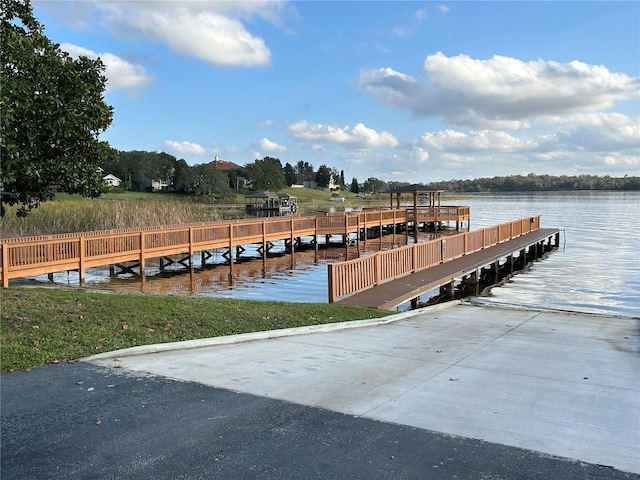 view of dock with a water view