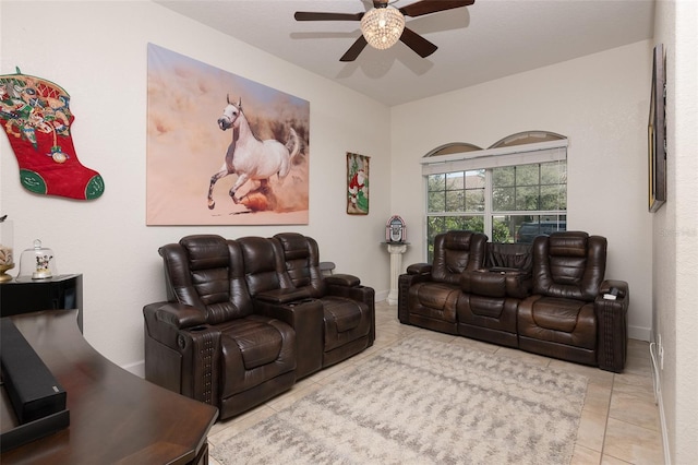 tiled cinema with ceiling fan