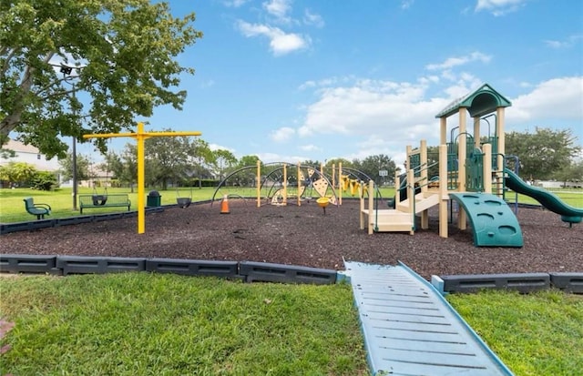 view of play area featuring a yard