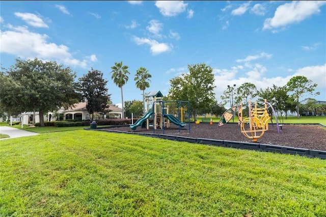 view of playground featuring a yard