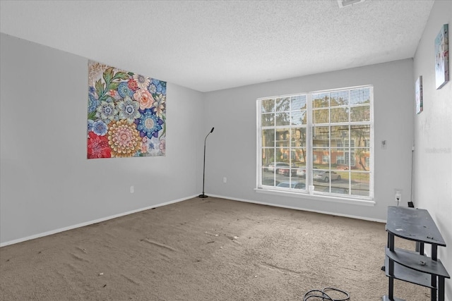 empty room with carpet floors and a textured ceiling