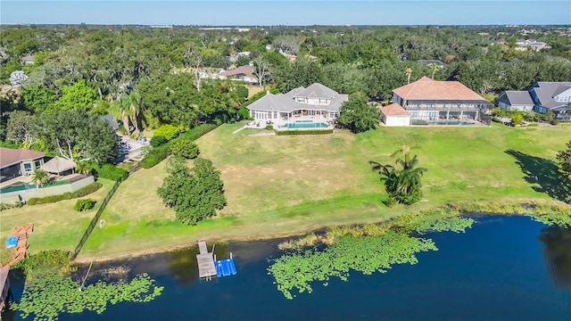 bird's eye view featuring a water view