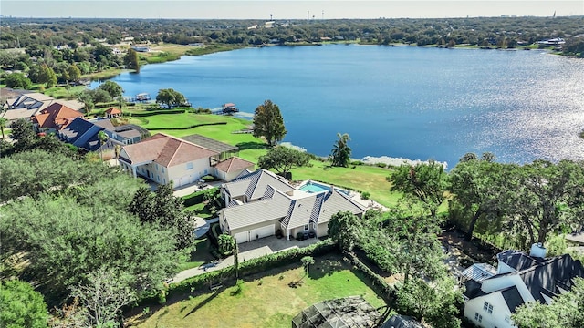 aerial view with a water view