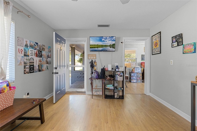 foyer entrance with light hardwood / wood-style floors