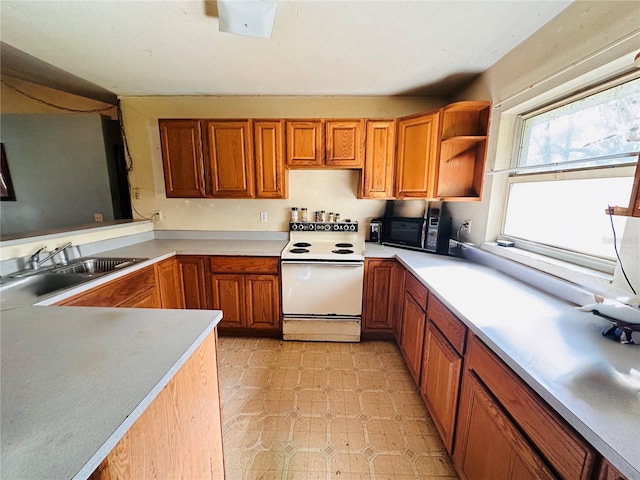 kitchen featuring white electric range and sink