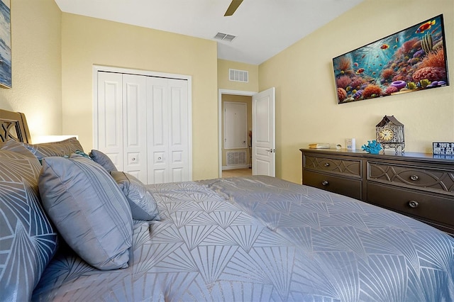 bedroom with a closet and ceiling fan