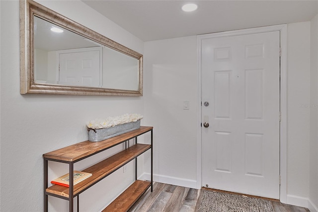 entryway with hardwood / wood-style floors