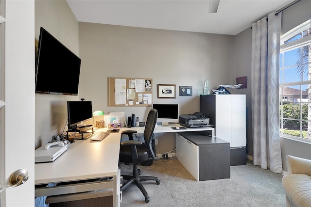 home office with light carpet