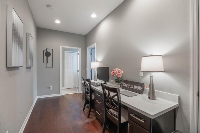 home office featuring dark hardwood / wood-style floors