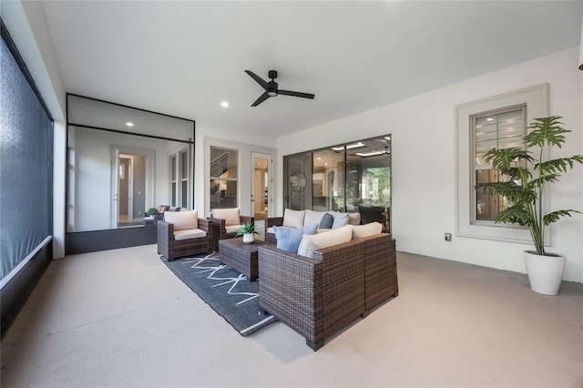 living room with ceiling fan