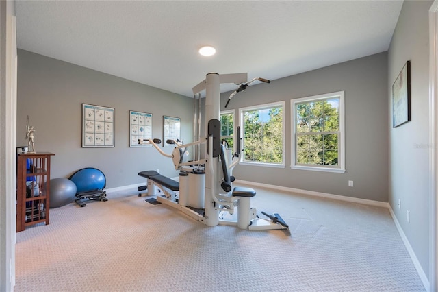 exercise room with carpet floors