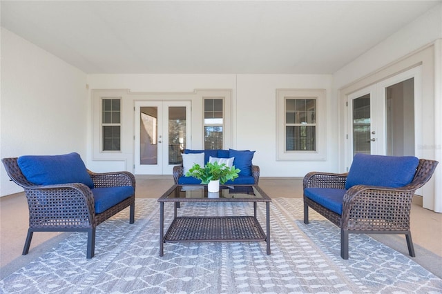 view of patio featuring outdoor lounge area and french doors