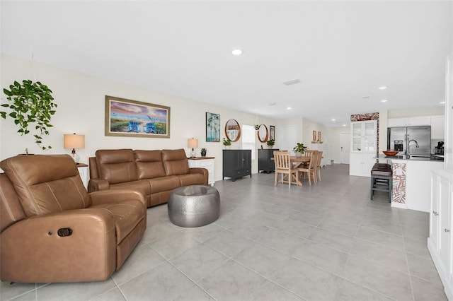 tiled living room with sink