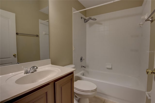 full bathroom featuring tile patterned flooring, vanity, toilet, and shower / washtub combination