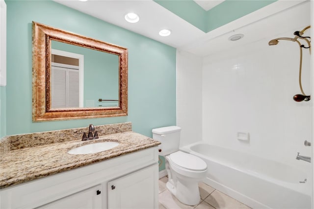 full bathroom with tile patterned floors, vanity, toilet, and shower / washtub combination