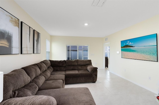 living room featuring light tile patterned floors