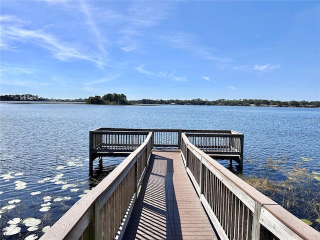 view of dock with a water view