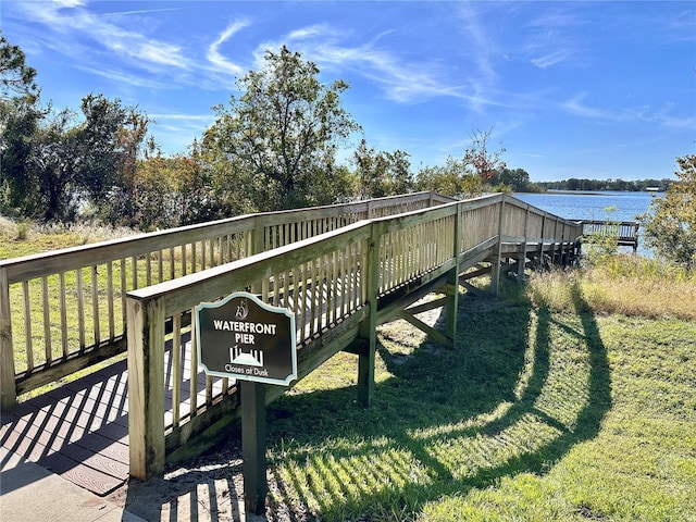 view of community with a water view