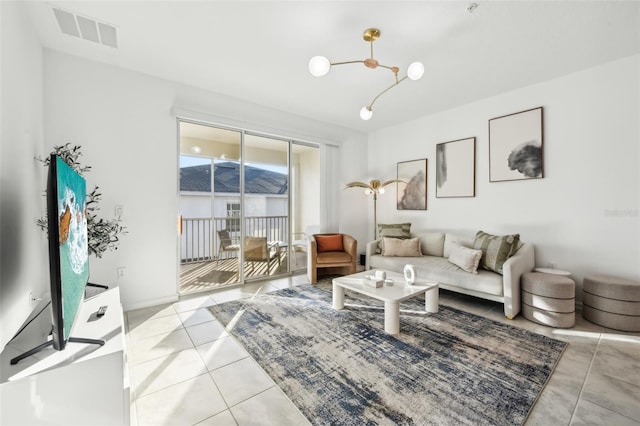 living room featuring light tile patterned floors