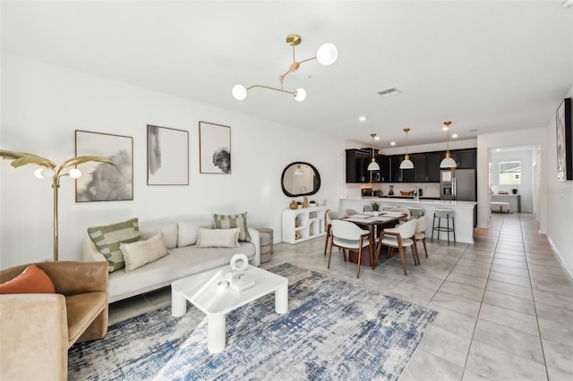 living room featuring light tile patterned floors