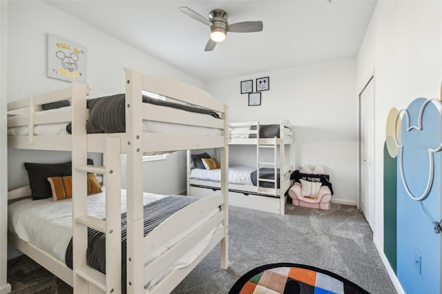 bedroom featuring carpet flooring and ceiling fan