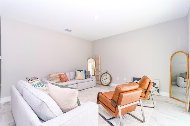 living room with light wood-type flooring