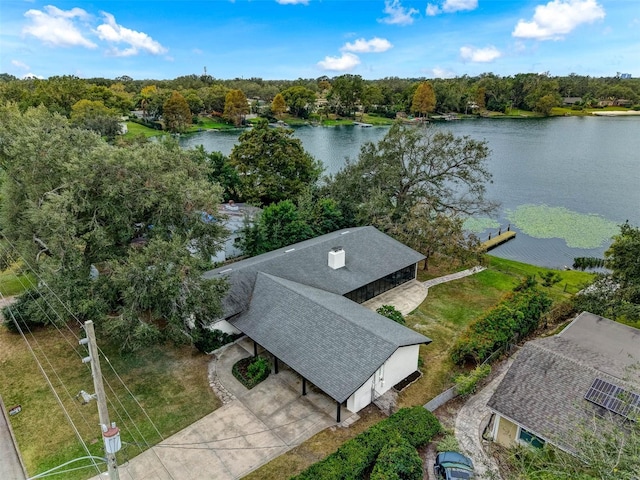 drone / aerial view featuring a water view