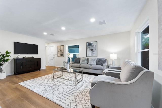 living room featuring light hardwood / wood-style flooring