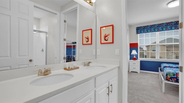 bathroom featuring vanity and walk in shower