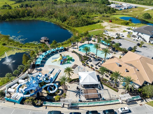 bird's eye view featuring a water view