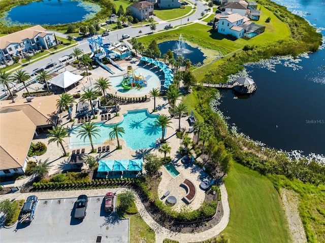 aerial view with a water view