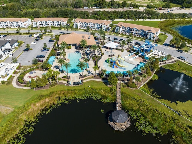 aerial view with a water view