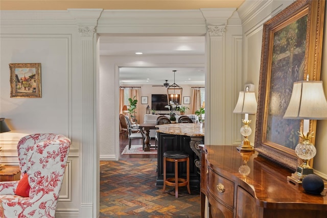 hallway with ornamental molding