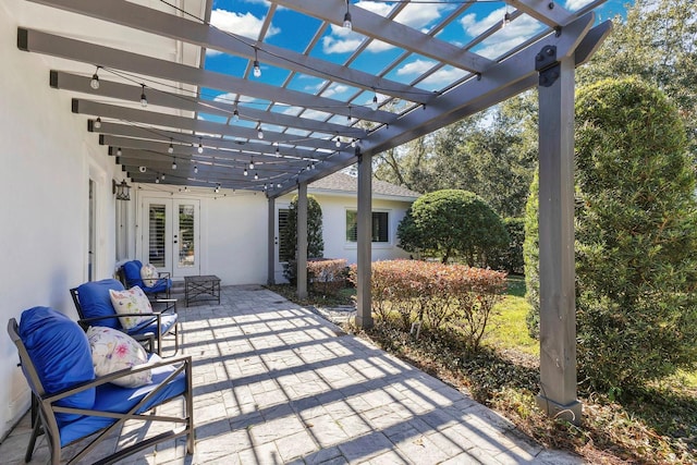 view of patio / terrace featuring an outdoor hangout area and a pergola