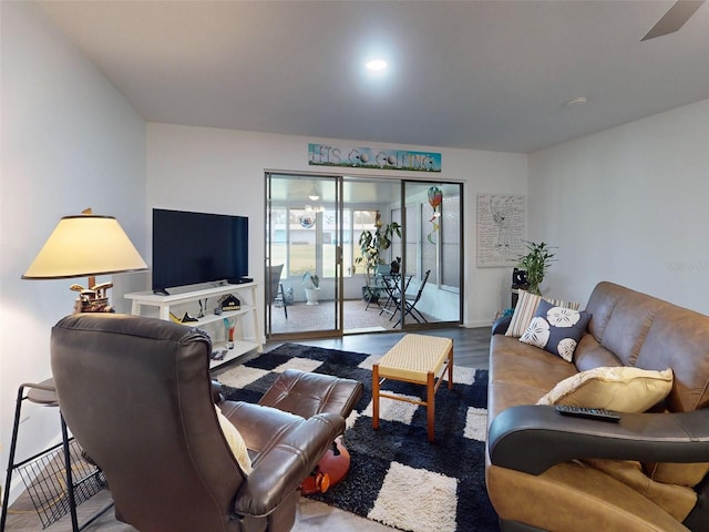 living room with hardwood / wood-style floors