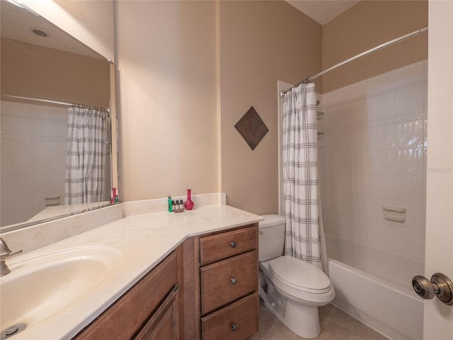 full bathroom featuring tile patterned flooring, vanity, shower / bath combo, and toilet