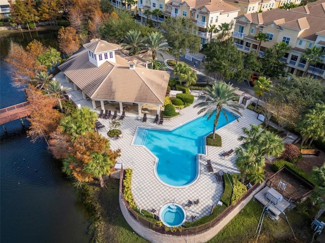 aerial view with a water view