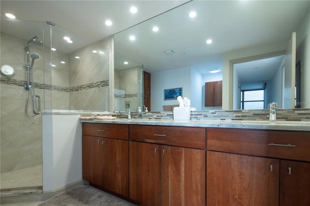 bathroom featuring vanity and walk in shower