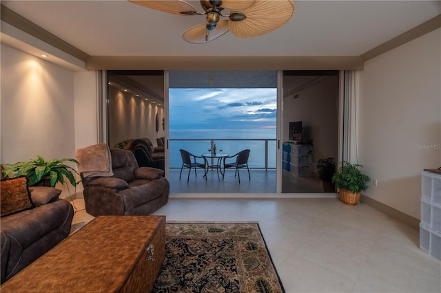 living room with ceiling fan