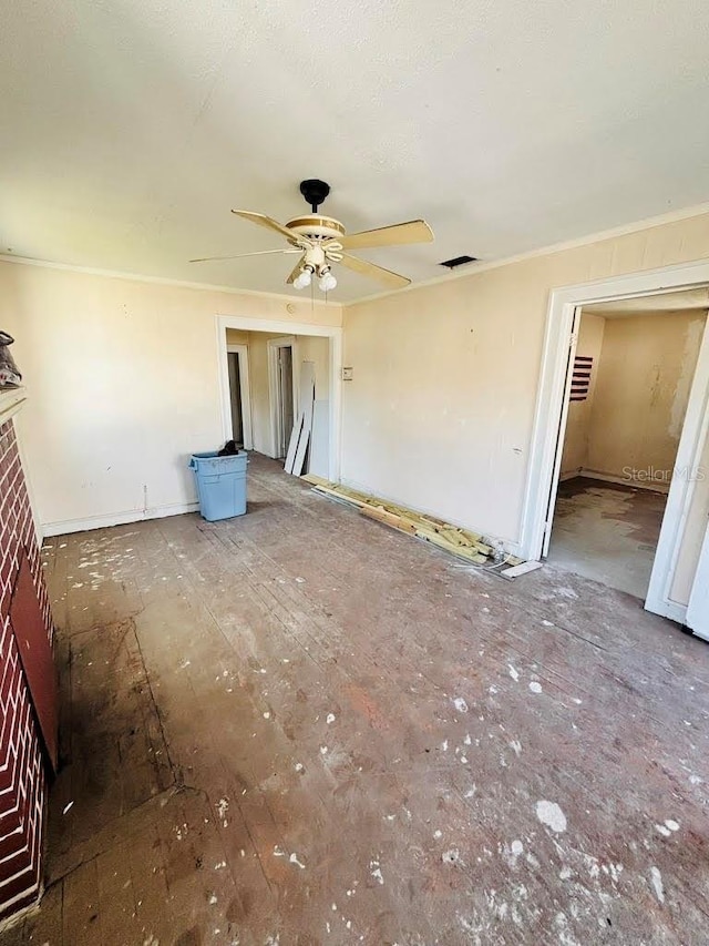 unfurnished living room featuring ceiling fan