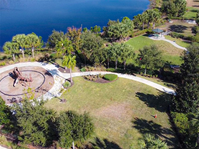 bird's eye view featuring a water view